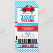 Race Car Ticket Pass Kinderdusche Party Einladung (Vorne/Hinten)