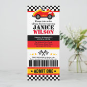 Race Car Ticket Pass Kinderdusche Party Einladung (Stehend Vorderseite)