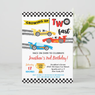 Race Car Two Fast 2. Geburtstag Party Einladung