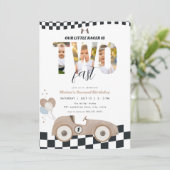 Race Car Two Fast Second Birthday Invite w/ Photo Einladung (Stehend Vorderseite)