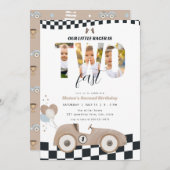 Race Car Two Fast Second Birthday Invite w/ Photo Einladung (Vorne/Hinten)