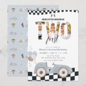 Race Car Two Fast Second Birthday Invite w/ Photo Einladung (Vorne/Hinten)
