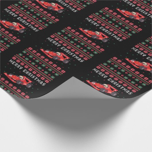 Race Car Ugly Christmas Sweater Geschenkpapier (Ecke)