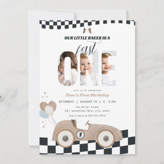 Race Car Vintage Car First Birthday Invite Photo Einladung