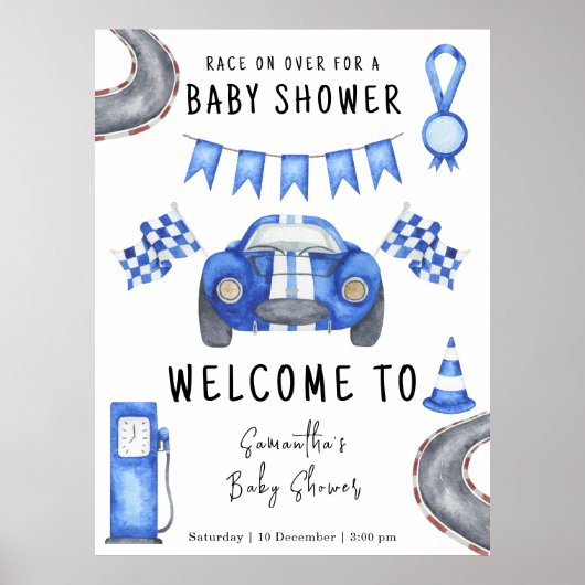 Race Car Welcome Baby Dusche Poster (Vorne)