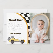 Race Car Yellow Geburtstagsparty Danke Karte (Vorderseite)