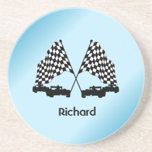 Race Cars auf zwei Tone Blue Custom Personal Getränkeuntersetzer