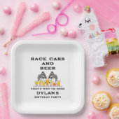 Race Cars & Beer Checkered Flag Raceday Birthday Pappteller (Party)