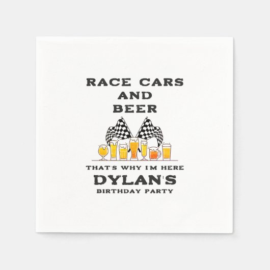Race Cars & Beer Checkered Flag Raceday Birthday Serviette (Vorderseite)