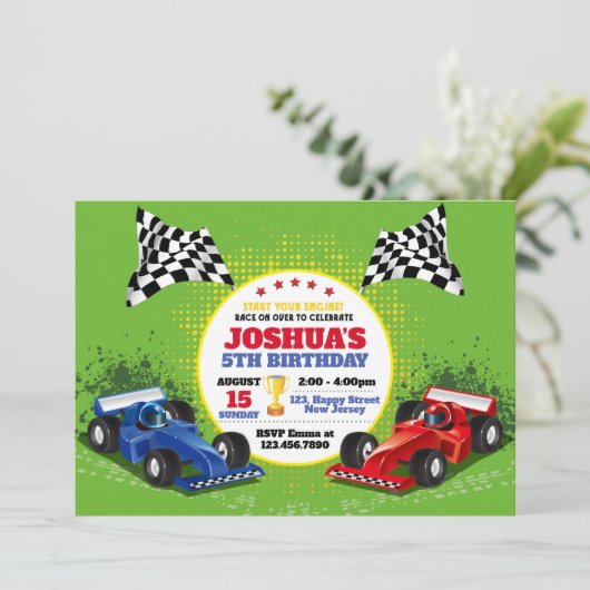 Race Cars Einladung zum Geburtstag (Stehend Vorderseite)