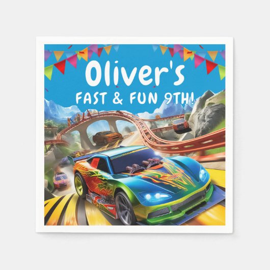 Race Cars Geburtstag Serviette (Vorderseite)