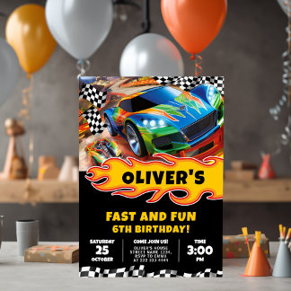 Race Cars Geburtstag und Farbe Einladung