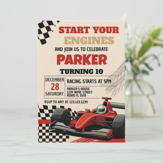 Race Day Birthday Einladung (Stehend Vorderseite)