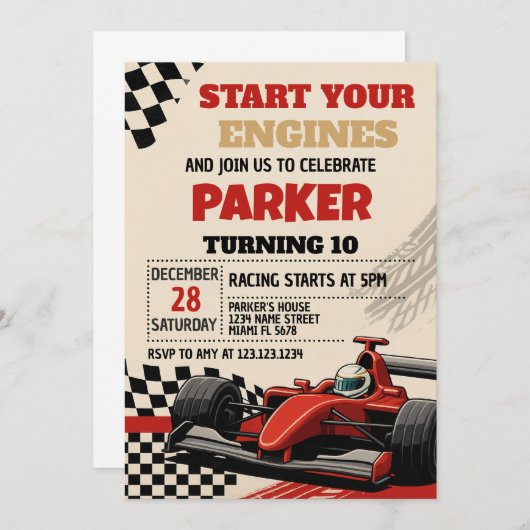 Race Day Birthday Einladung (Vorne/Hinten)