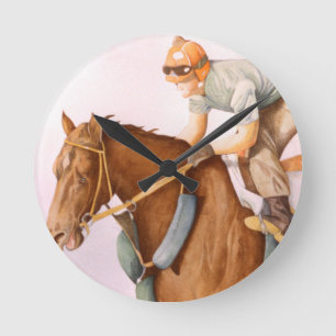 Race Horse and Jockey Runde Wanduhr