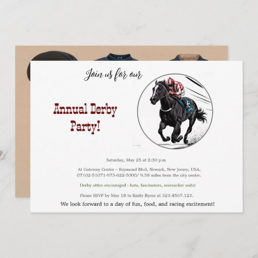 Race Horse Derby Party Einladung (Vorne/Hinten)