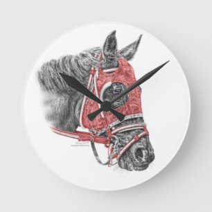 Race Horse Portrait Silks Runde Wanduhr