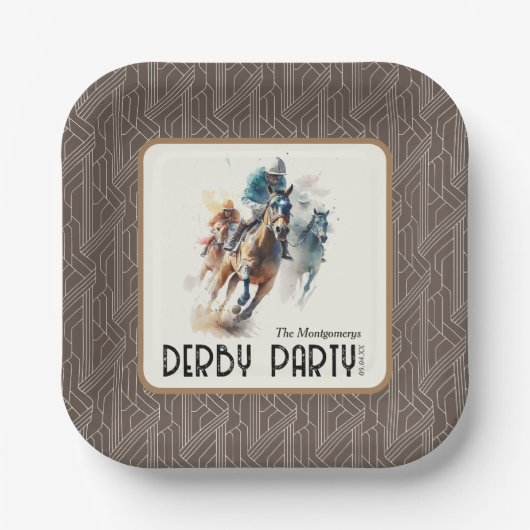 Race Horses Derby Party Brown Square Pappteller (Vorderseite)