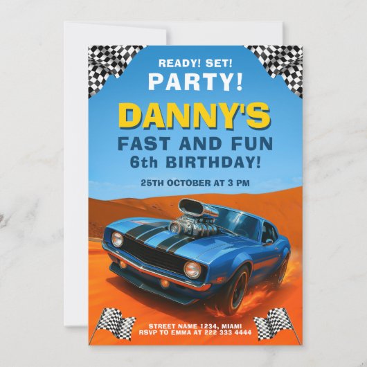 Race Muscle Car Kindergeburtstag Party Einladung (Vorderseite)