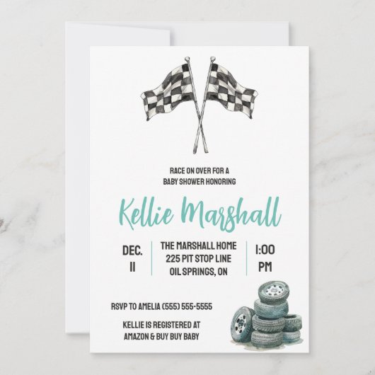 Race on Over, Racing Themed Baby Dusche Einladung (Vorderseite)