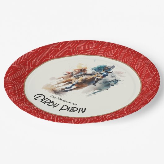 Race Pferdes Derby Party Red Pappteller (Schrägansicht)