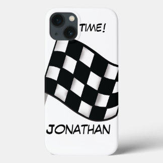 Race Schwarz-weiß Checked Flag Name Personalisiert iPhone 13 Hülle