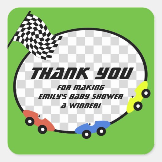 Race Time Baby Dusche Quadratischer Aufkleber (Vorderseite)