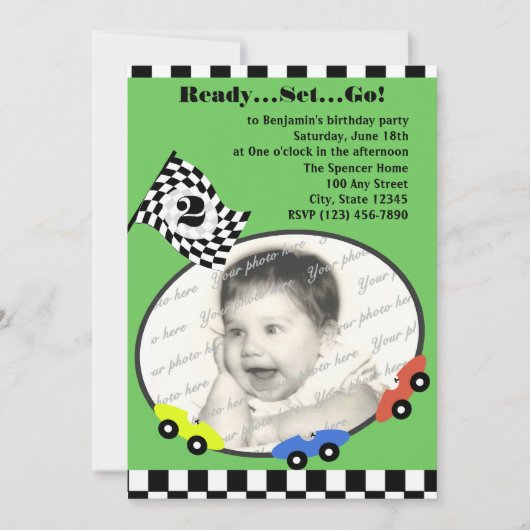 Race Time Birthday Green Einladung (Vorderseite)