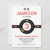 Race Track Boys 3. Geburtstagsrote Einladung (Vorderseite)
