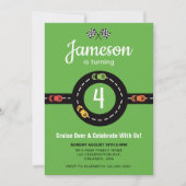 Race Track Boys 4. Geburtstag Grün Einladung (Vorderseite)