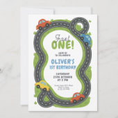 Race Track First Birthday Einladung (Vorderseite)