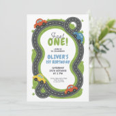 Race Track First Birthday Einladung (Stehend Vorderseite)