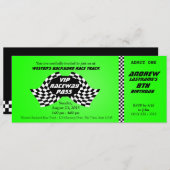 Race Track Pass Birthday Ticket hell Grün Einladung (Vorne/Hinten)