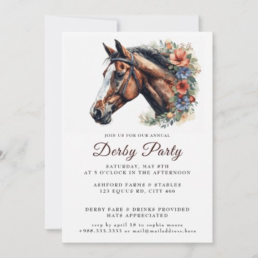 Race Watercolor Wreath Derby Party Einladung (Vorderseite)