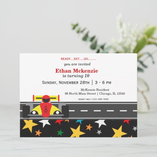 Racecar Birthday Einladung (Stehend Vorderseite)