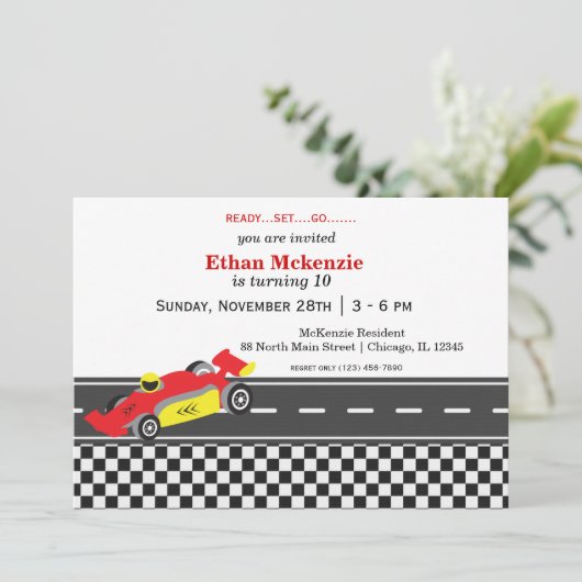 Racecar Birthday Einladung (Stehend Vorderseite)