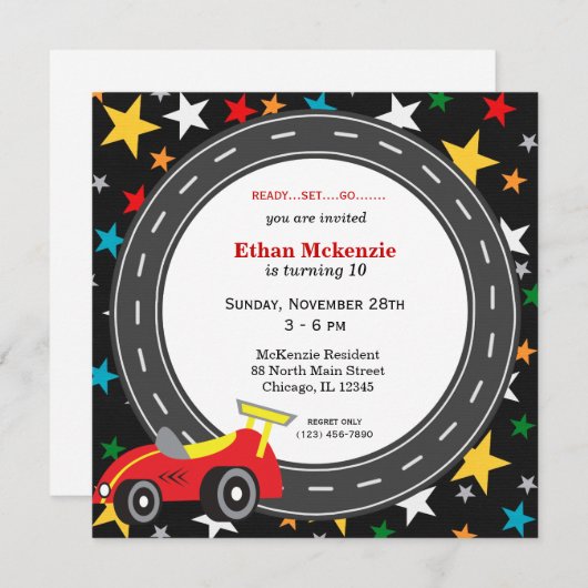 Racecar Birthday Einladung (Vorne/Hinten)