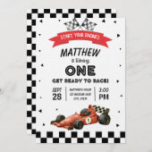 Racecar First Birthday Retro Watercolor Einladung (Vorne/Hinten)