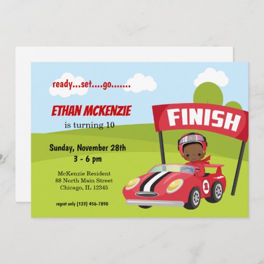 Racecar Party Boy-Ideen Einladung (Vorne/Hinten)