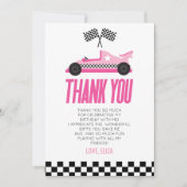 Racecar Race Pink Birthday Party Dankeskarte (Vorderseite)