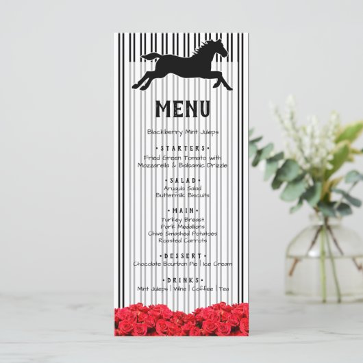Racehori und Rose Derby Day Menükarte (Stehend Vorderseite)