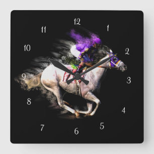 Racehorse and Jockey Artistic Quadratische Wanduhr
