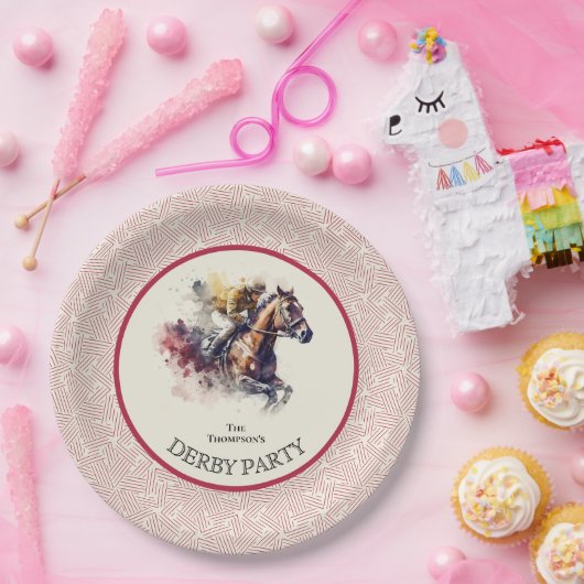 Racehorse Derby Red Pappteller (Party)