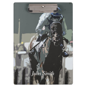 Racehorse mit Jockey in Blue Clipboard Klemmbrett