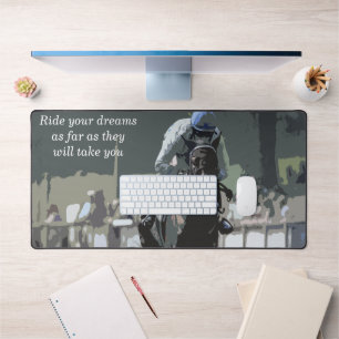 Racehorse mit Jockey in Blue Desk Mat Schreibtischunterlage
