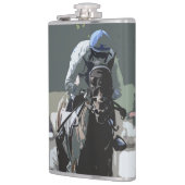 Racehorse mit Jockey in Blue Drink Flask Flachmann (Links)
