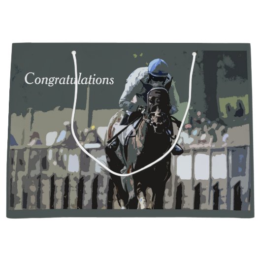 Racehorse mit Jockey in Blue-Geschenktasche Große Geschenktüte (Vorderseite)