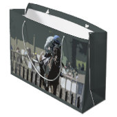 Racehorse mit Jockey in Blue-Geschenktasche Große Geschenktüte (Rückseite Schrägansicht)