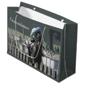 Racehorse mit Jockey in Blue-Geschenktasche Große Geschenktüte (Vorderseite Schrägansicht)