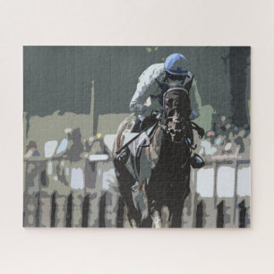 Racehorse mit Jockey in Blue Jigsaw Puzzle